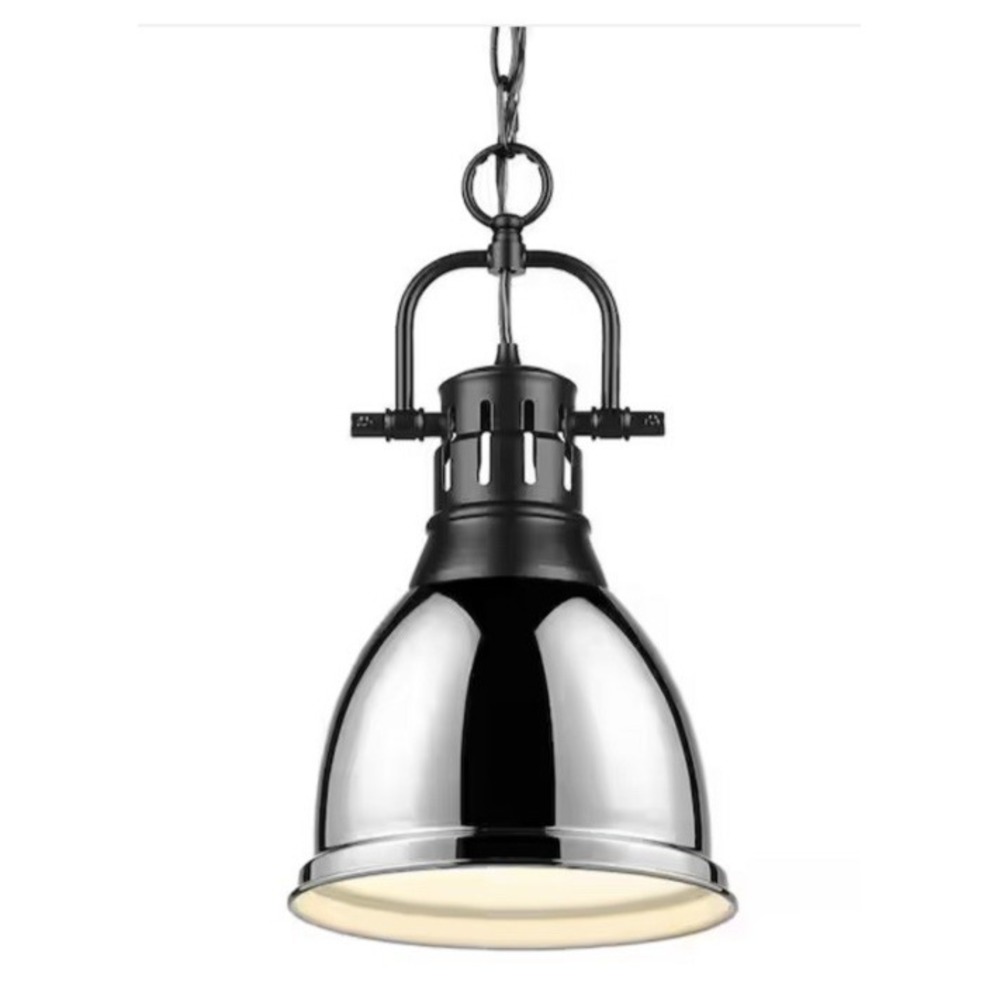 Golden Lighting 3602-S-BLK-CH Chrome Duncan Single Light 9"W Mini Pendant